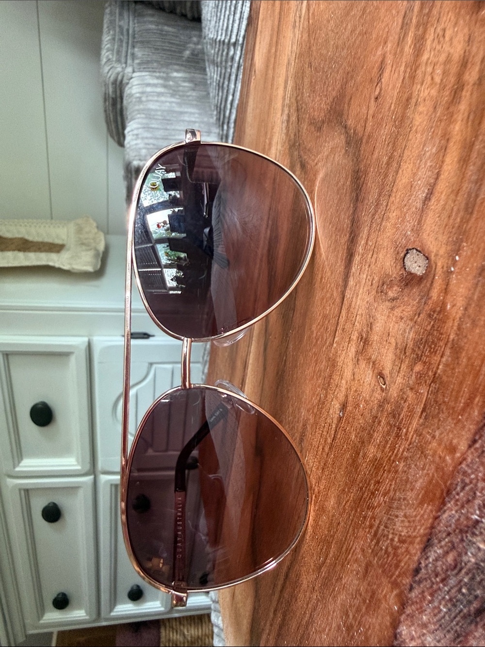 Quay Australia Rose Gold Aviator Sunglasses with Brown Lenses